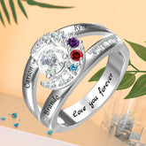 Personalisierter 925 Silber  Sonne Mond Ring mit Geburtssteinen und Gravur – Perfekte Geschenk für Sie